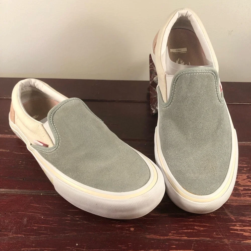 Van's Men's Vintage Vakko Leather Slip-on Shoes Green/Pink/Yellow/White Size 7